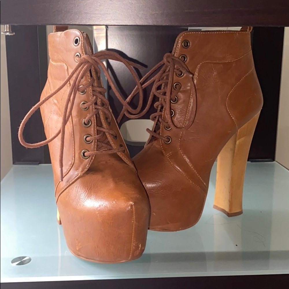 Tan lace up platform tall heels